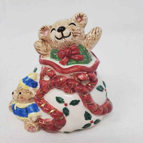 Holiday Elf Bear Salt Pepper Shaker Set, 2003 Fitz and Floyd Christmas - Picture 4 of 11